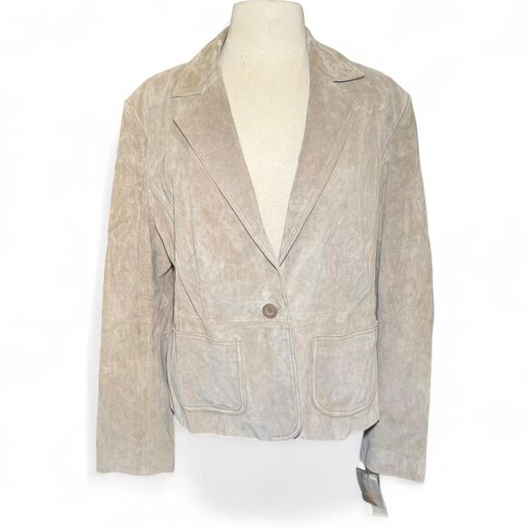 New York & Company Women’s Suede Leather Jacket Size 18 Tan Blazer Style NWT - Picture 1 of 7
